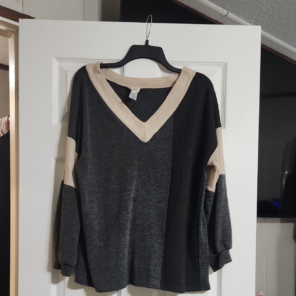 Black and Cream V-Neck Sweater